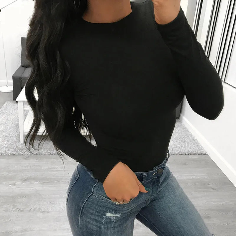 Sexy Y2k Women cotton Bodysuits Long Sleeve Bodysuit O Neck Body Top - MERGE.DAY.1.FREESTYLE