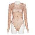 Print tight-fitting one-piece Top Women Long-Sleeved Bodysuits O-Neck - MERGE.DAY.1.FREESTYLE