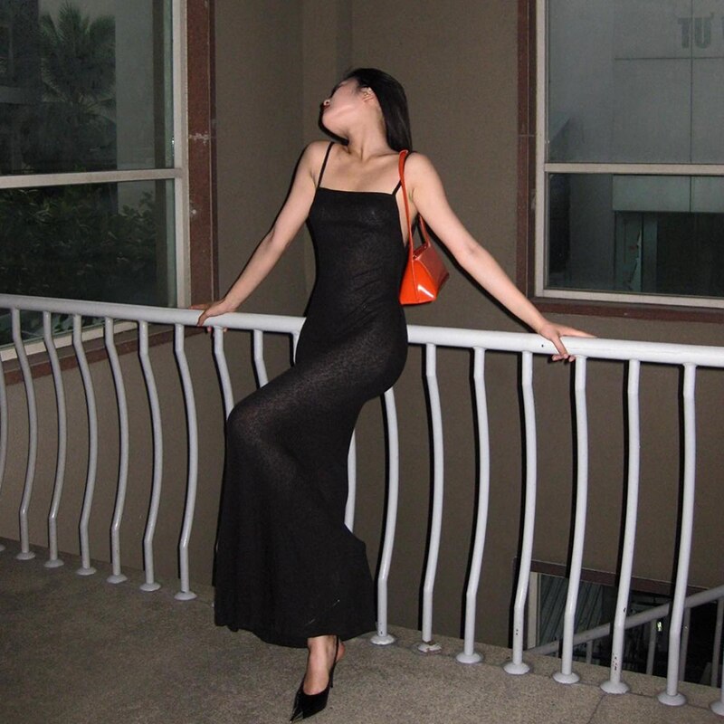 Spaghetti Strap Square Collar Sleeveless Maxi Dress Skinny - MERGE.DAY.1.FREESTYLE