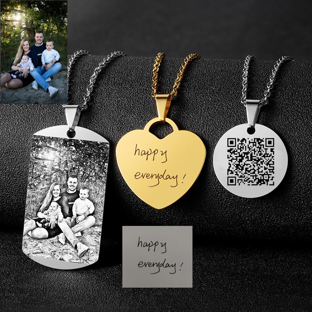 Custom Engraved Picture Photos Name Love Necklace for Women Heart Pendant - MERGE.DAY.1.FREESTYLE