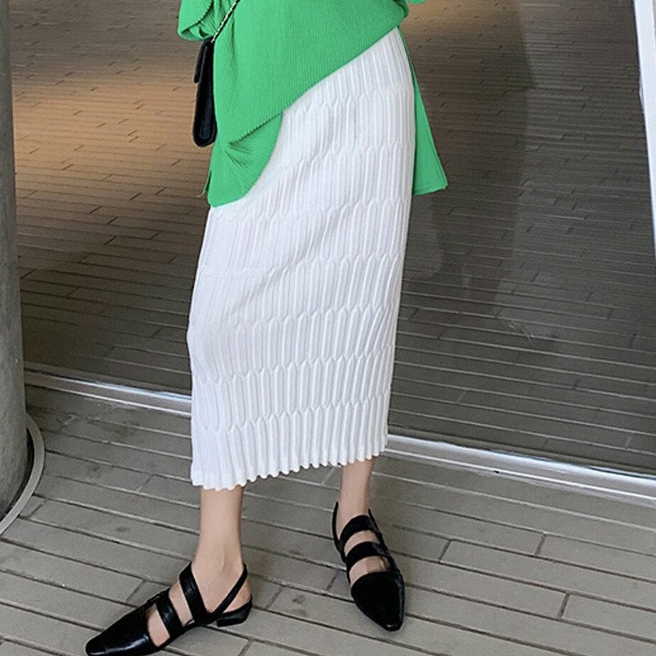 Wrapped Knitted Skirts Pencil Skirt Women Slim Fit Zipper Mid-Calf Skirt - MERGE.DAY.1.FREESTYLE