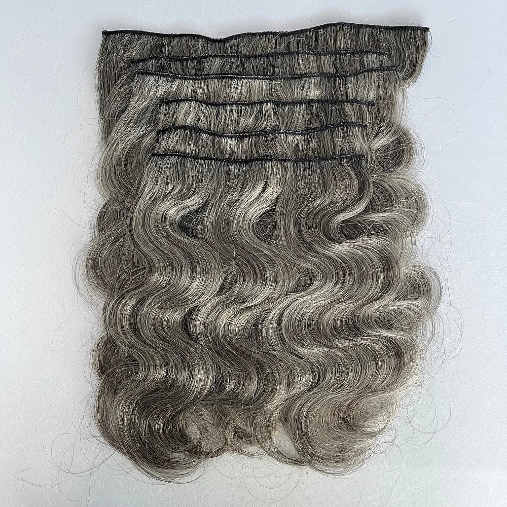SoulLady Salt and Pepper Clip in Hair Extensions Real Human Hair Brazilian Virgin Human Hair Extensions 6 Pieces/Set for Senior - MERGE.DAY.1.FREESTYLE