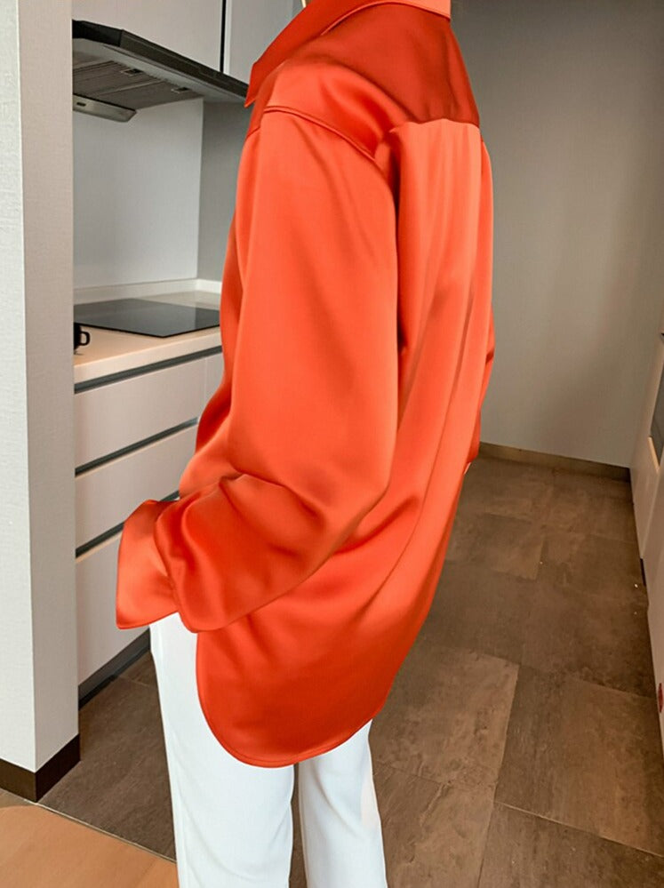 Loose Single-breasted Female Satin Shirts Tops Spring Summer Blusas - MERGE.DAY.1.FREESTYLE
