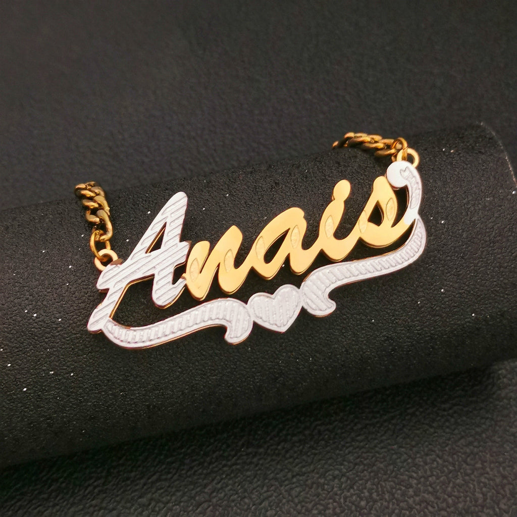 3D Double Plate Custom Nameplate Necklace Gold Plate Pendant Personalized Name Necklace - MERGE.DAY.1.FREESTYLE
