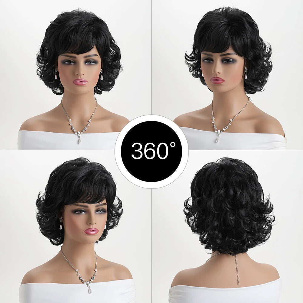 Natural Synthetic Short Curly Black Wigs For Women 10 Inch Wig Daily Party Heat Resistant Hair - MERGE.DAY.1.FREESTYLE