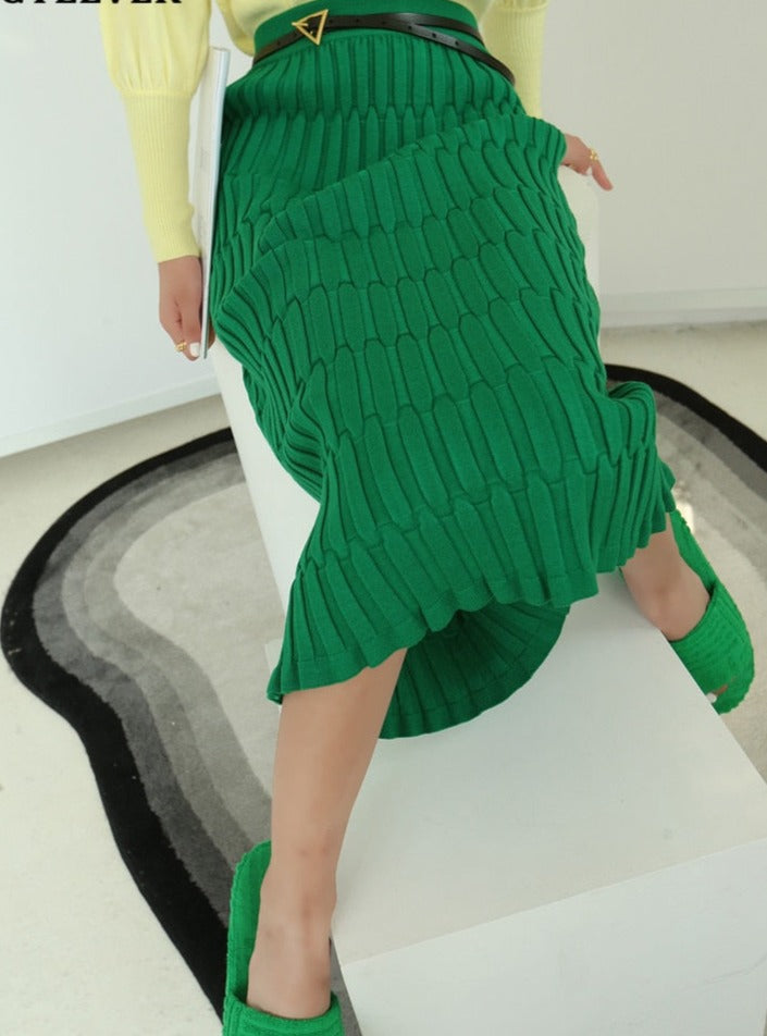 Wrapped Knitted Skirts Pencil Skirt Women Slim Fit Zipper Mid-Calf Skirt - MERGE.DAY.1.FREESTYLE