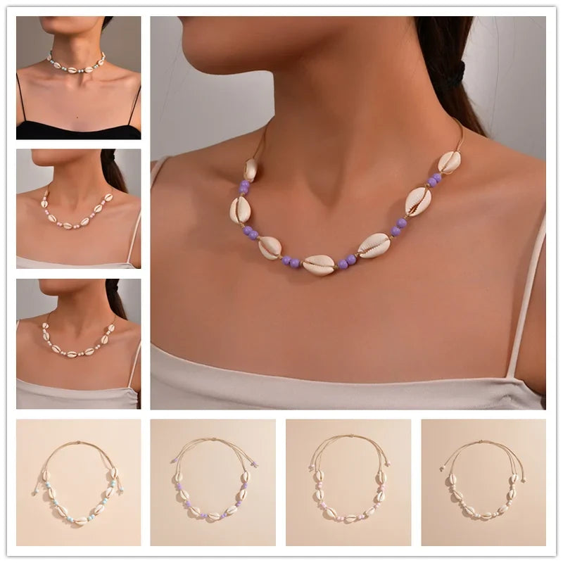 Shell beaded necklace braided chain choker - MERGE.DAY.1.FREESTYLE