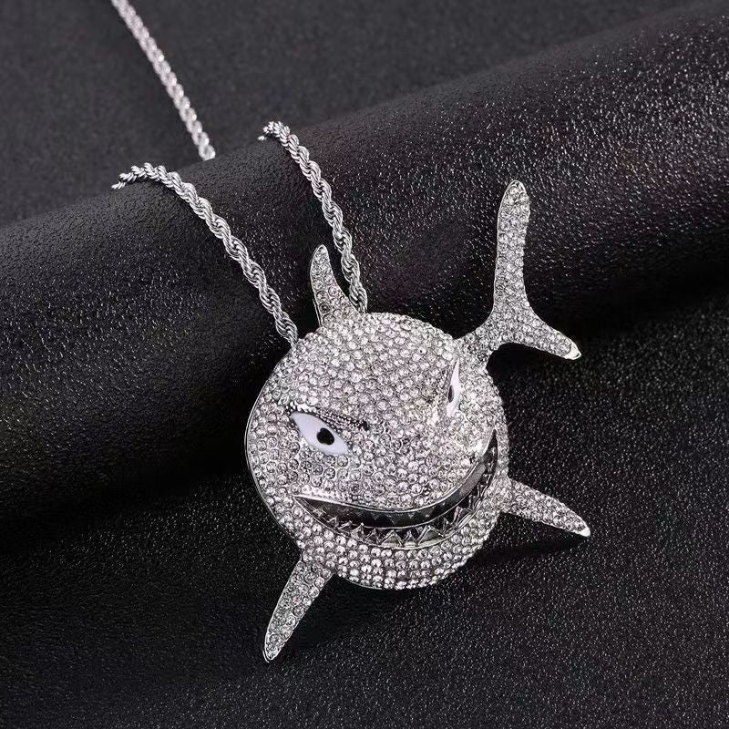 Hip Hop Fierce Shark Inlaid Zircon Pendant Charm Trend Necklace - MERGE.DAY.1.FREESTYLE