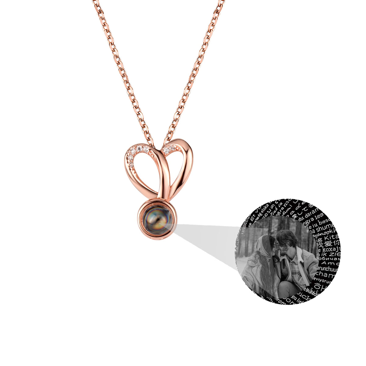Personalized Photo Projection Necklace Sweet Crystal Rabbit Ears Pendant Necklaces - MERGE.DAY.1.FREESTYLE