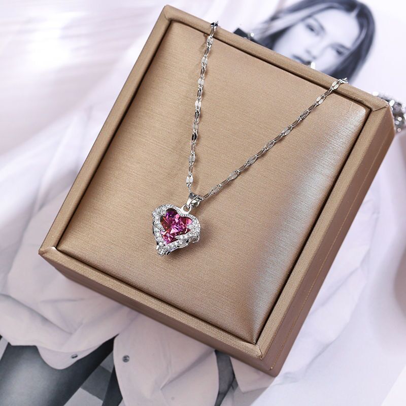Luxury Zircon Crystal Heart Of Ocean Pendant Stainless Steel Necklace - MERGE.DAY.1.FREESTYLE