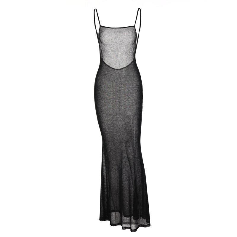 Spaghetti Strap Square Collar Sleeveless Maxi Dress Skinny - MERGE.DAY.1.FREESTYLE