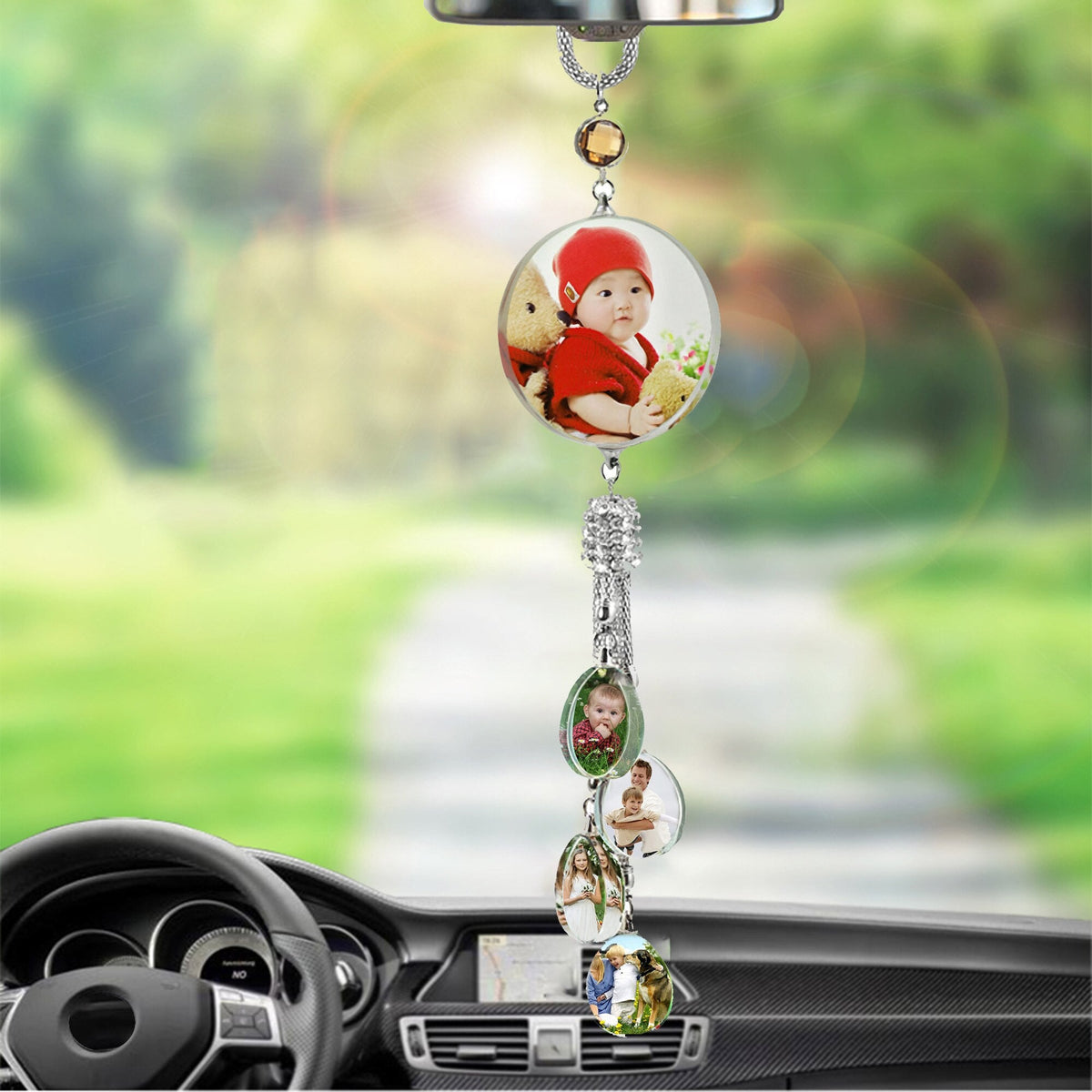 Customizable photos Car Rearview Mirror Hanging Ornament Artificial Crystal Styling - MERGE.DAY.1.FREESTYLE