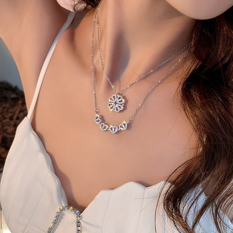 Trendy Flower Magnetic Attract Together Pendant Necklace - MERGE.DAY.1.FREESTYLE