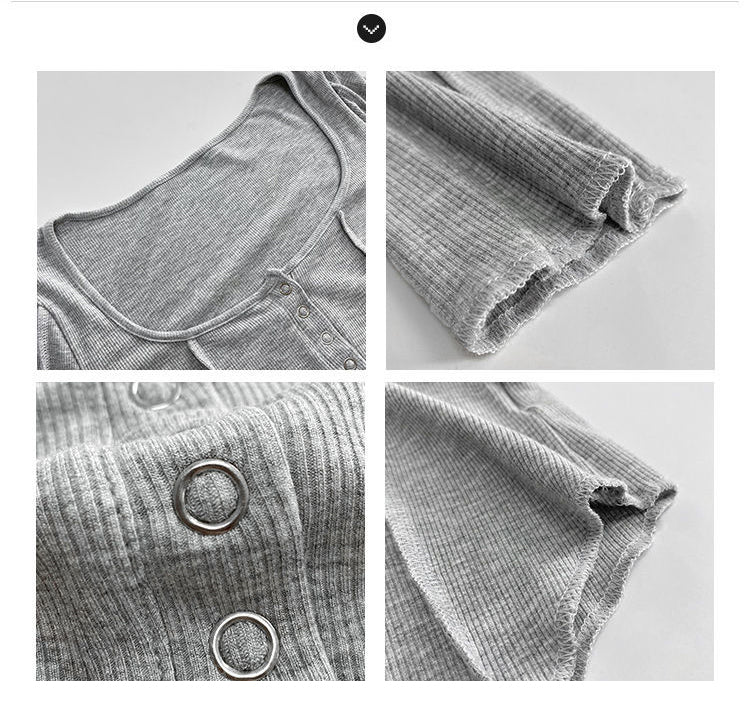 y2k Women T-shirt Single Breasted Long Sleeve Tees Patchwork Square Neck Cropped Tops - MERGE.DAY.1.FREESTYLE