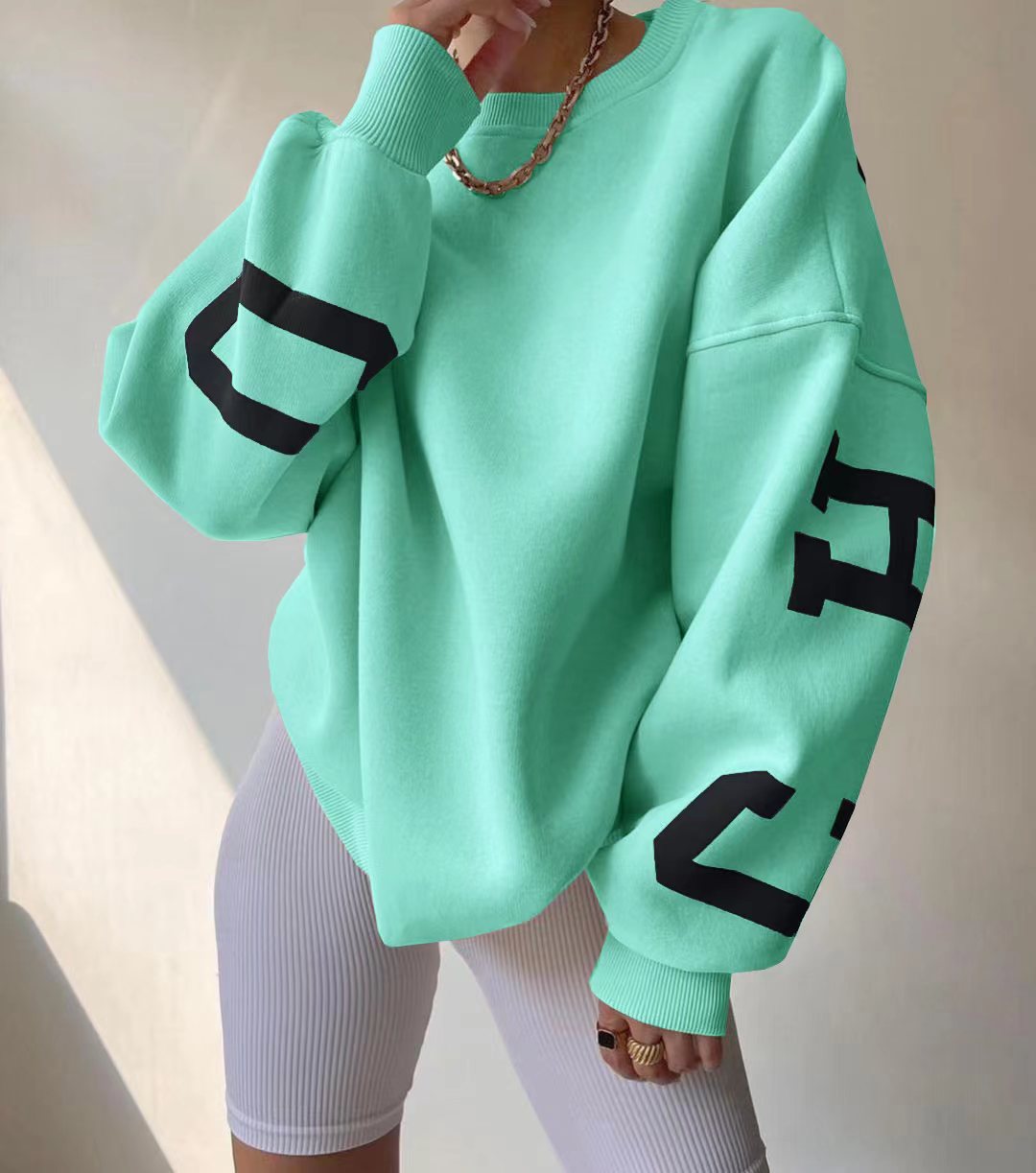 Sudadera informal con estampado de letras para mujer, sudadera holgada de manga larga estilo Y2k streetwear