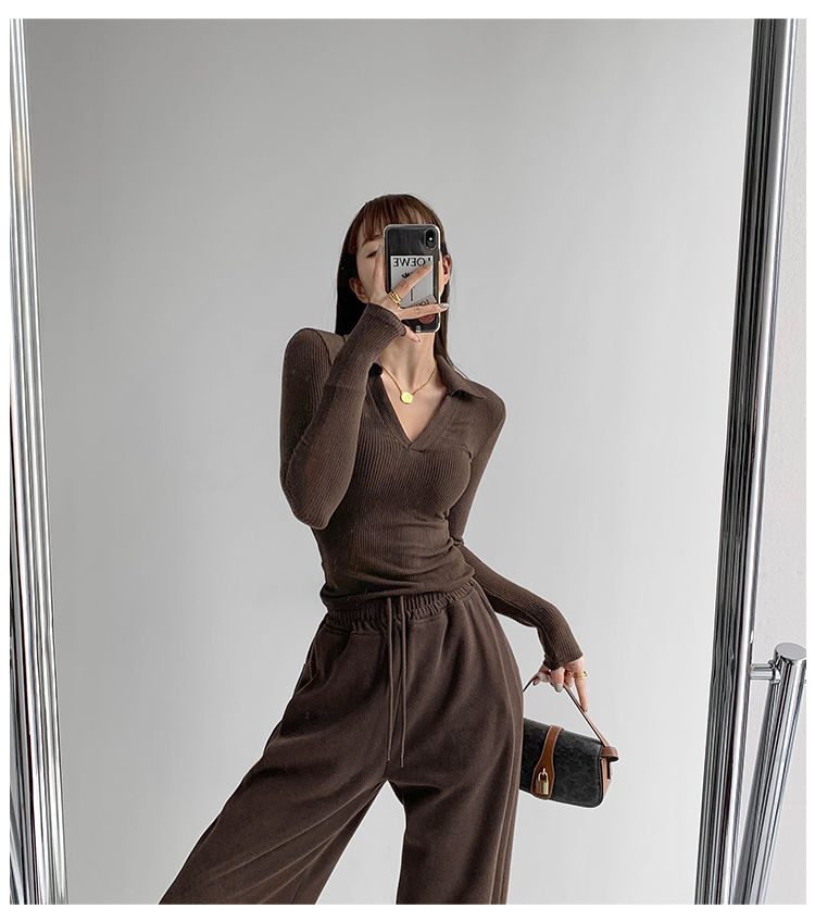 Sexy V-Neck Slim Fitness Women's T-Shirt Long Sleeve Polo Shirt Woman High Waist Cropped Tops - MERGE.DAY.1.FREESTYLE