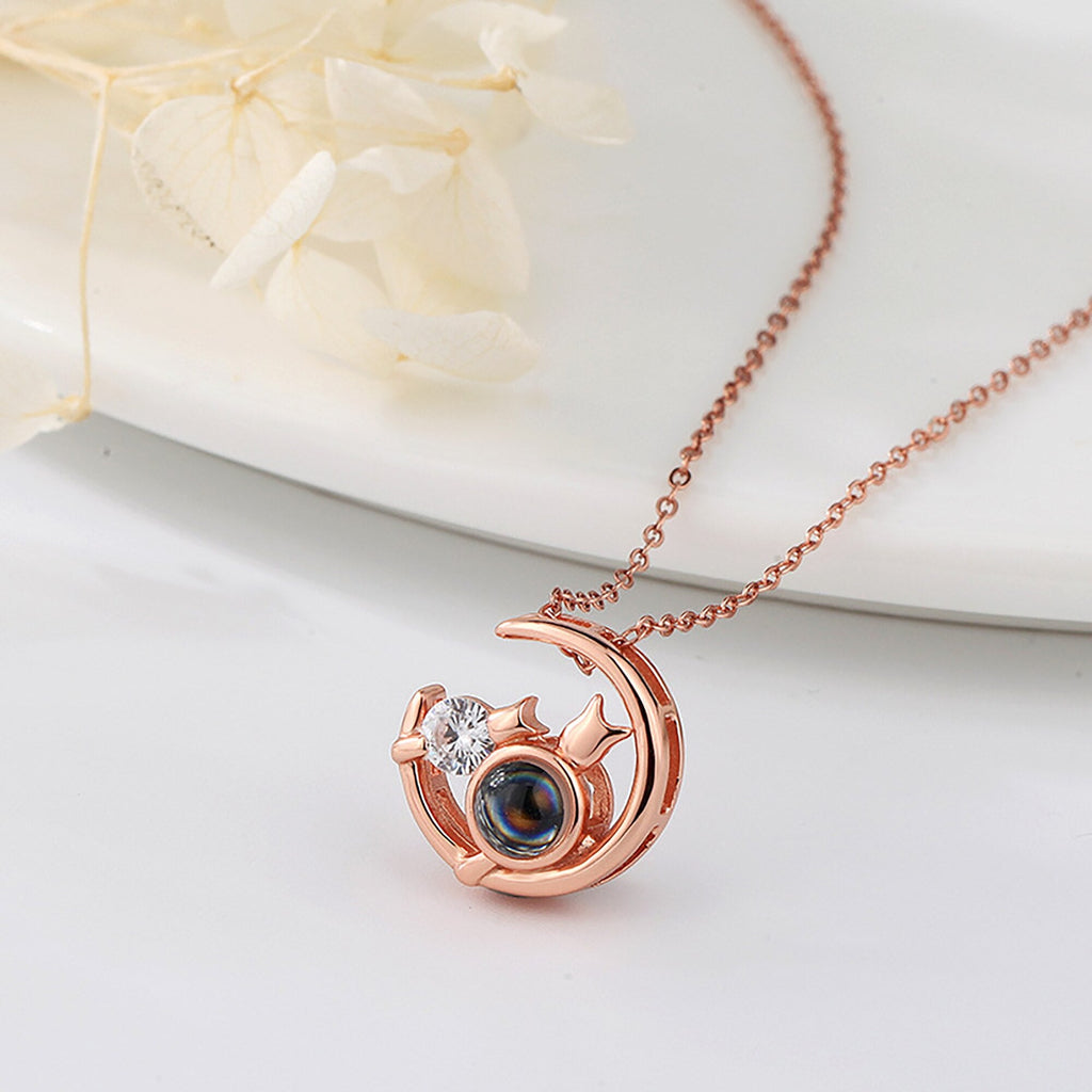 Moon Cat with customizable photos Projection Necklace Pendant Jewelry - MERGE.DAY.1.FREESTYLE