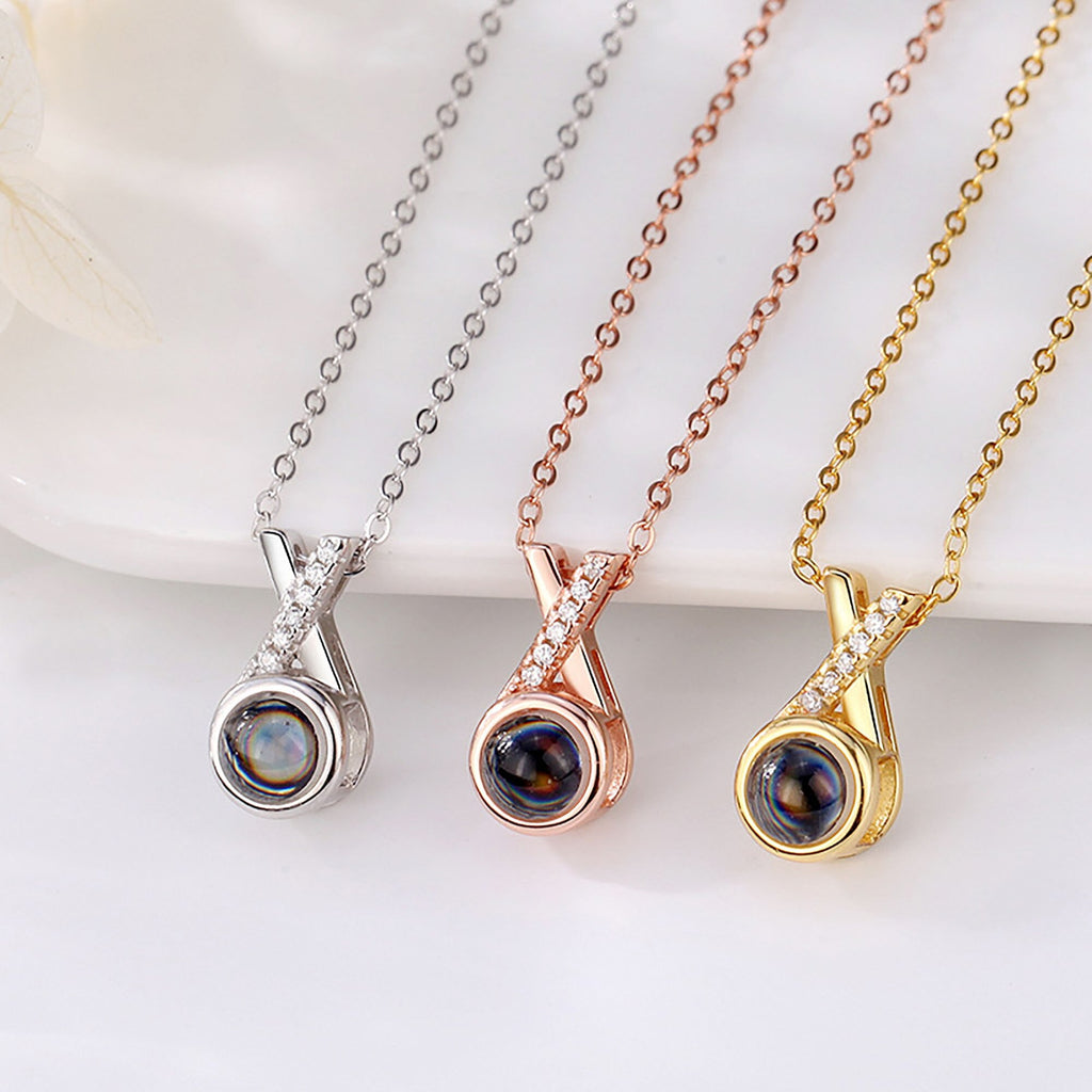 X-letter Projection Necklace With Customizable PhotosSilver 925 Necklace - MERGE.DAY.1.FREESTYLE