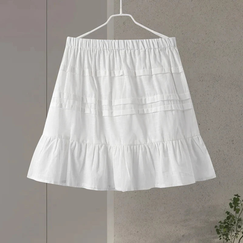 Lace Up Doll Collar Shirt Skirt Sets Short Puff Sleeve Top Suit Pleat Mini Skirts - MERGE.DAY.1.FREESTYLE
