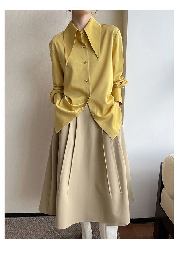 Big Pointed Collar White Blouses For Women Vintage Loose Long Sleeve Shirt - MERGE.DAY.1.FREESTYLE