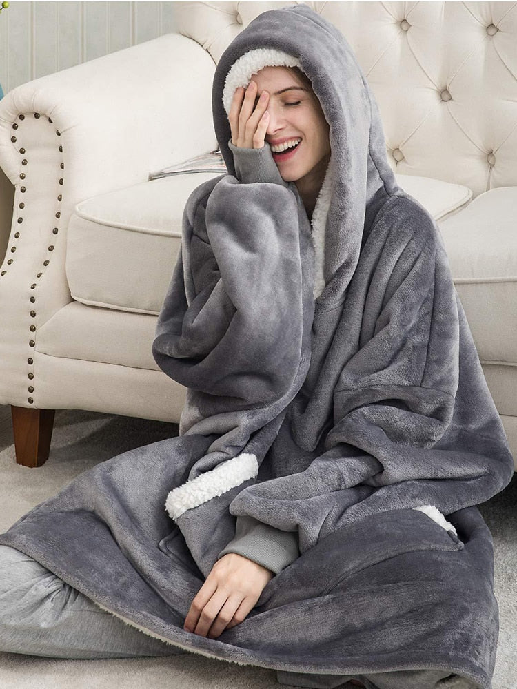 Winter Oversized Hoodies Women Giant Hoody Flannel Fleece Wearable Blanket - MERGE.DAY.1.FREESTYLE
