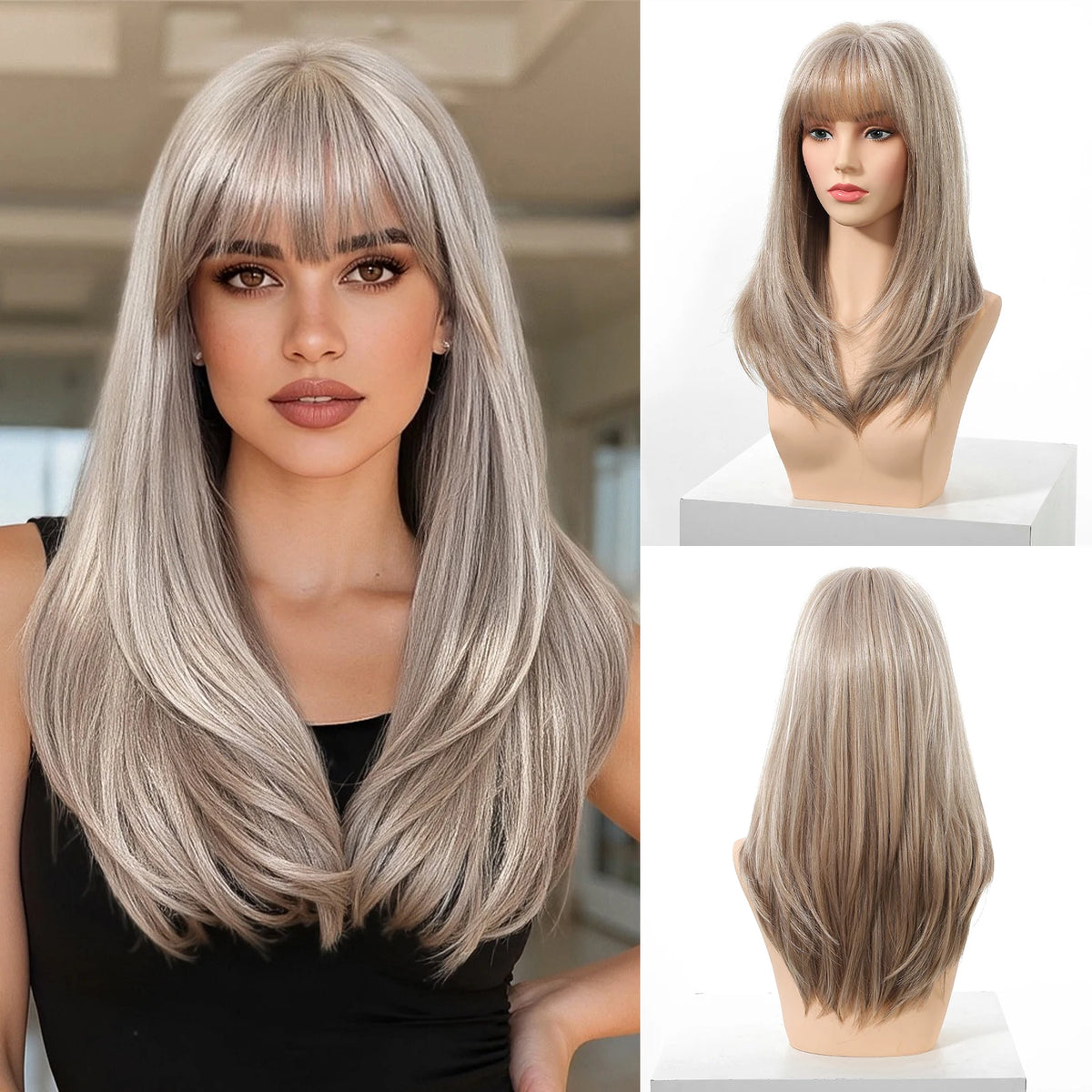 EASIHAIR Medium Length Wavy Blonde Synthetic Wig With Bangs For Women Natural Wigs Hair Heat Resistant Daily Party Cosplay Use - MERGE.DAY.1.FREESTYLE