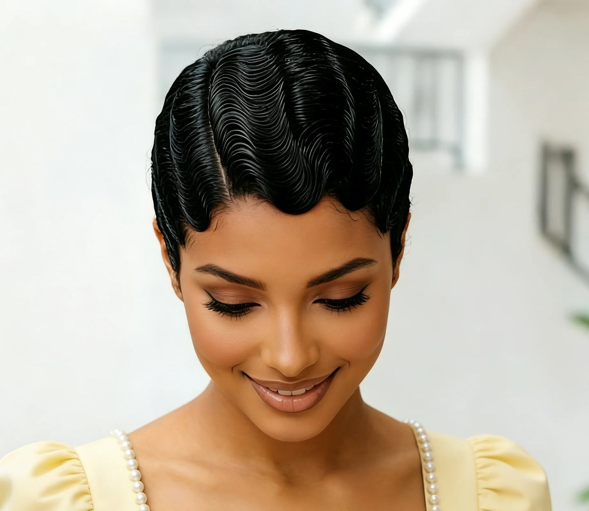 13X4 Lace Front Wig Brazilian Human Hair Finger Wave Short Pixie Cut Wig for Women 180% Density - MERGE.DAY.1.FREESTYLE