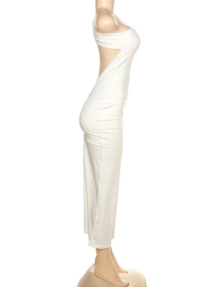 Hollow Sexy Cross Ruched Chic Design Sleeveless Skinny Stylish Bodycon Dress - MERGE.DAY.1.FREESTYLE