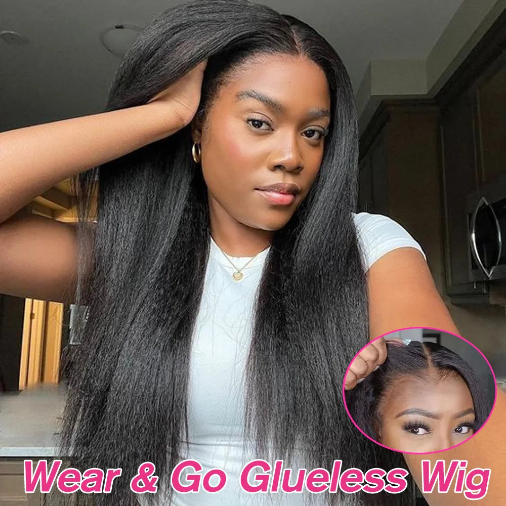 Yaki Straight Glueless Wig Human Hair Precut 7x5 13x6 HD Frontal Wigs Ready to Wear And Go Kinky Straight Lace Front Wig On Sale - MERGE.DAY.1.FREESTYLE