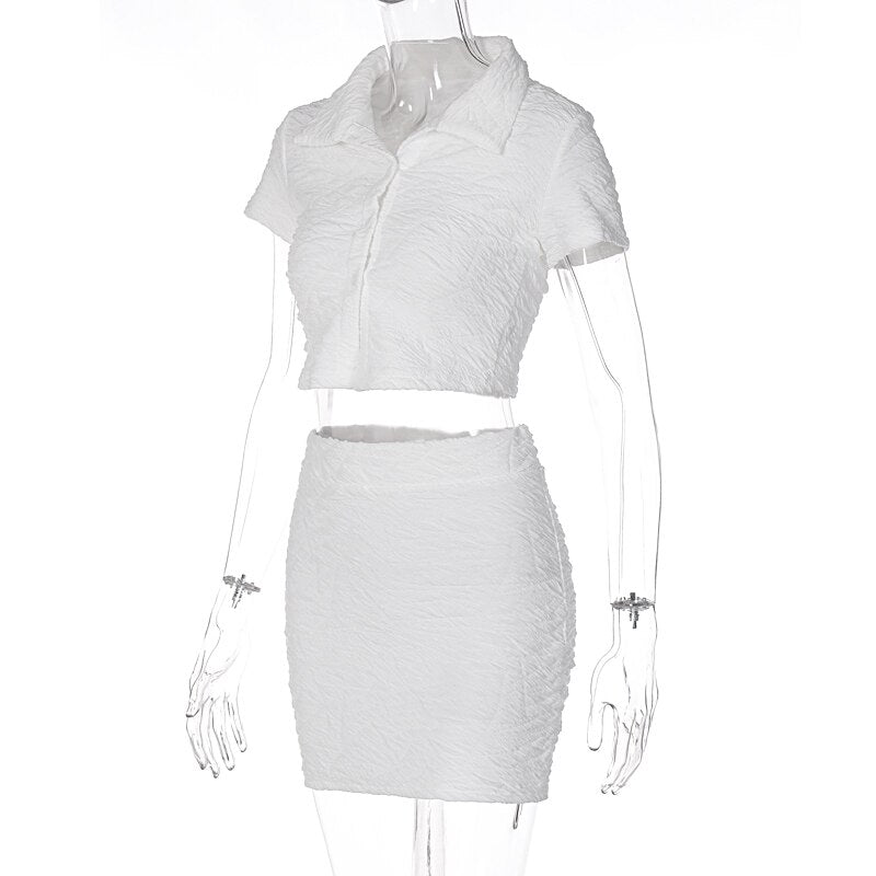 2 Piece Set Short Sleeve Crop Top Shirts Blouse Mini Skirt Suit - MERGE.DAY.1.FREESTYLE