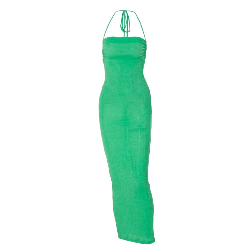 Collar Backless Sleeveless Drawstrings Hollow Out Slit Sexy Maxi Prom Dress - MERGE.DAY.1.FREESTYLE
