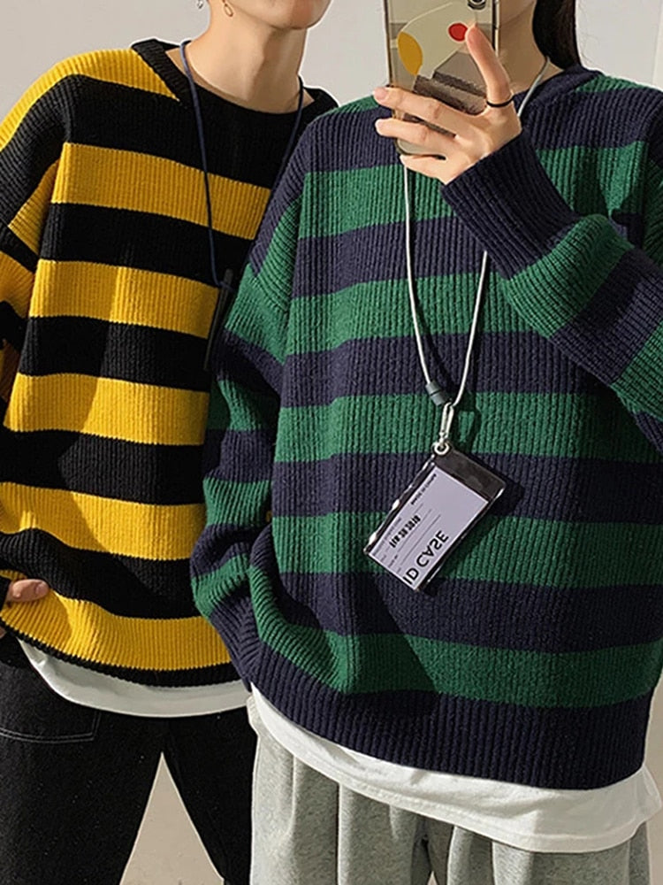 Autumn Winter Knitted Striped Sweater Casual Oversized Pullovers Sweaters - MERGE.DAY.1.FREESTYLE