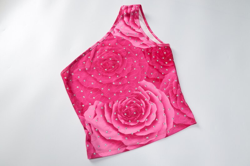 Diamond Print One Shoulder Sleeveless Crop Top Sexy Skinny Streetwear - MERGE.DAY.1.FREESTYLE