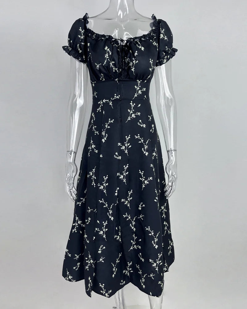 Summer Floral Off Shoulder Puff Sleeve Maxi Dress - MERGE.DAY.1.FREESTYLE