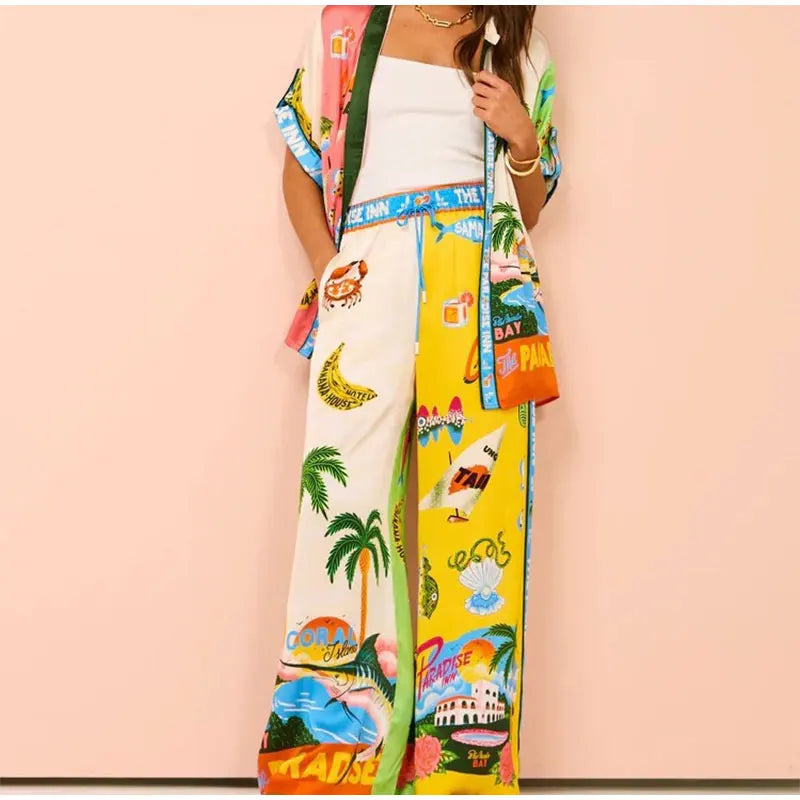 Beach Printed Lapel Shirt Pants Suits - MERGE.DAY.1.FREESTYLE