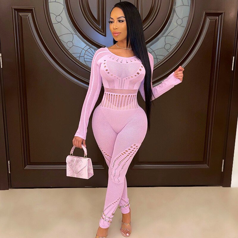 solid color Knitted Thin Long Sleeve Jumpsuit Romper - MERGE.DAY.1.FREESTYLE
