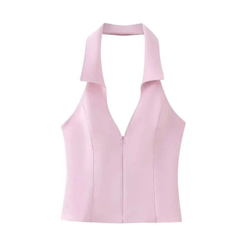 Lapel V- Neck Sleeveless Halter Tops Hip Package Mini Skirt Two Pieces Sets Female Streetwear - MERGE.DAY.1.FREESTYLE