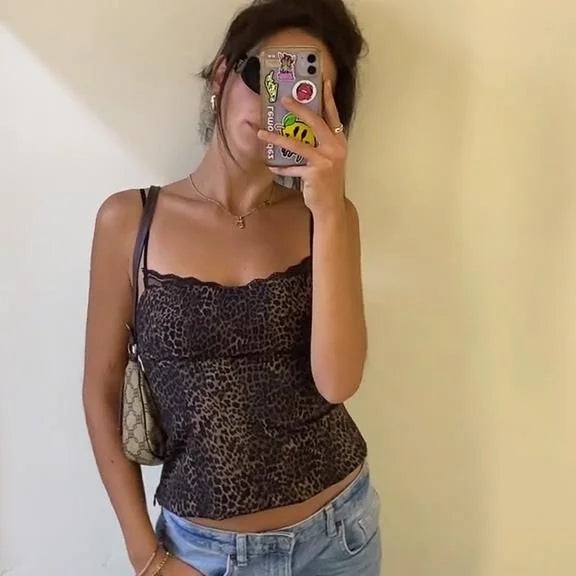 Leopard Print Sling Women Sexy Tube Top Sleeveless Backless Lace Slim Tanks Tops - MERGE.DAY.1.FREESTYLE