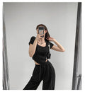 Summer Bright Line White T-shirt Women Slim Square Neck Short Sleeve Cropped Tops Female - MERGE.DAY.1.FREESTYLE