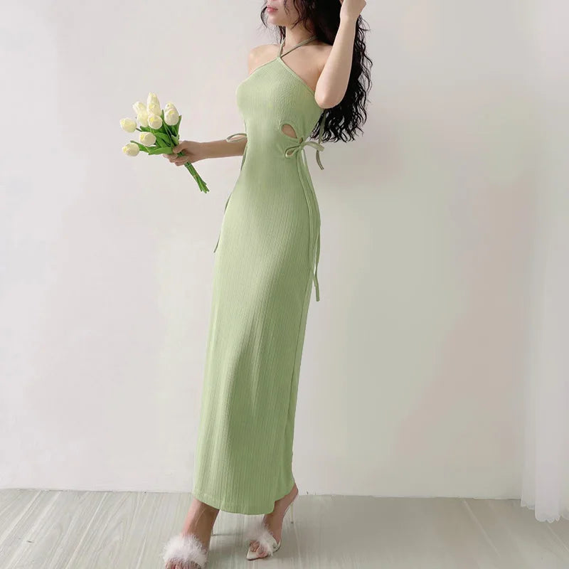 Knitted Long Sleeve Slim Mini Fairycore Slash Neck Dress - MERGE.DAY.1.FREESTYLE
