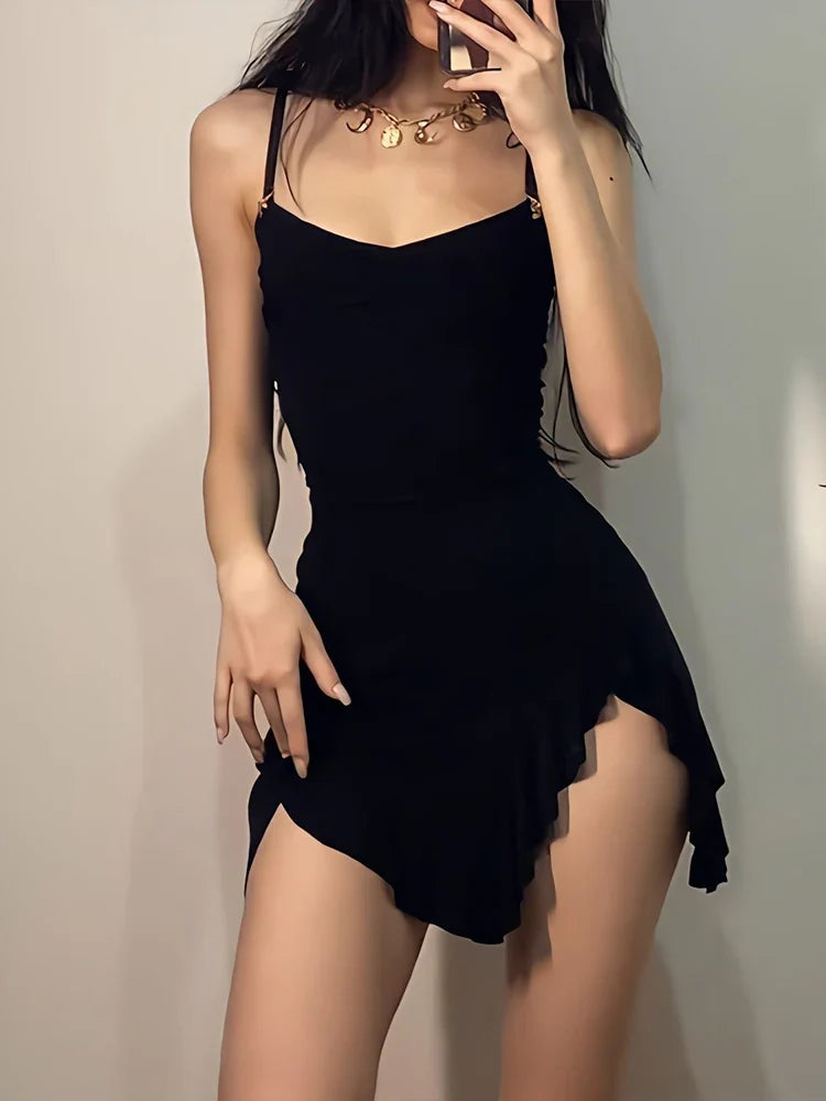 Sleeveless Strap Backless Folds Split Bodycon - MERGE.DAY.1.FREESTYLE