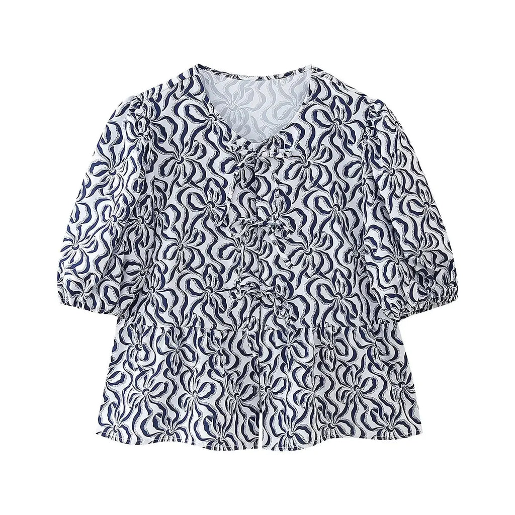 Leopard Blouse Puff Sleeve Crop Top Women's Summer Clothing - MERGE.DAY.1.FREESTYLE