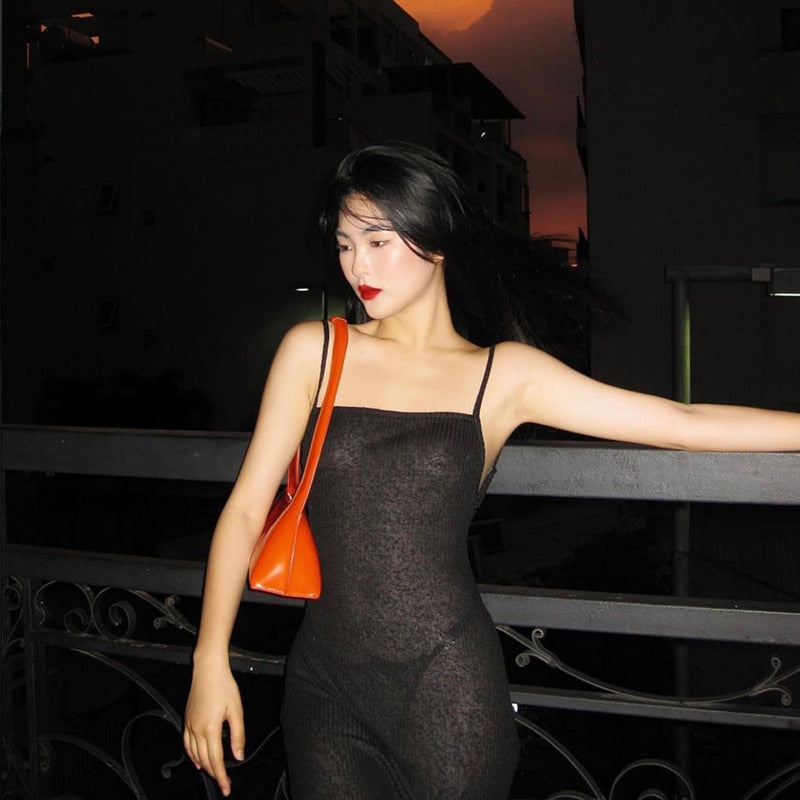 Spaghetti Strap Square Collar Sleeveless Maxi Dress Skinny - MERGE.DAY.1.FREESTYLE