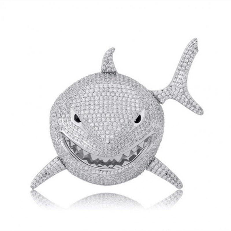 Hip Hop Fierce Shark Inlaid Zircon Pendant Charm Trend Necklace - MERGE.DAY.1.FREESTYLE