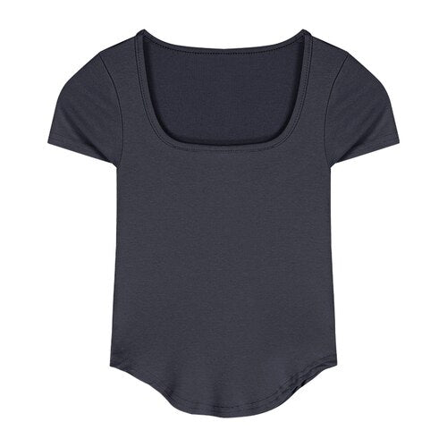 Pure Color Slim Short Sleeve Tees Women 2022 Summer Y2k Crop Fashion Sexy Blouse - MERGE.DAY.1.FREESTYLE