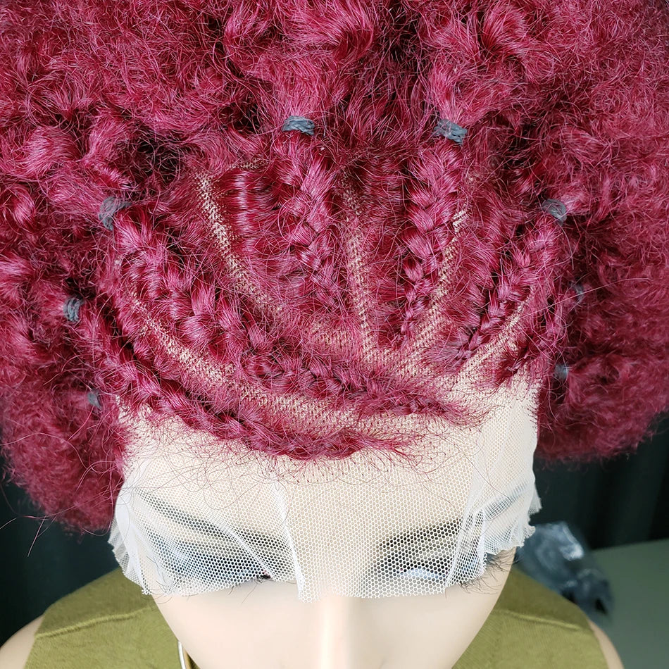 13x4 Short Afro Kinky Curly Bob Lace Front Braided Wigs for Black Women Curly Afro Puff Lace Frontal Wig Human Hair Brazilian - MERGE.DAY.1.FREESTYLE