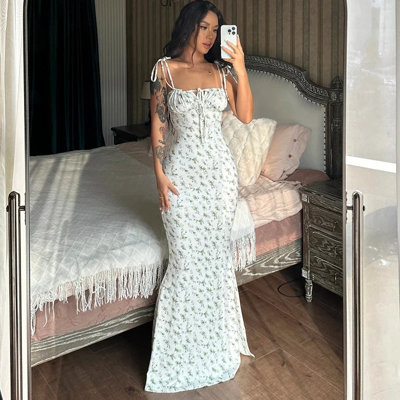 Elegant Floral Beach Vacation Bodycon Streetwear Long Dress - MERGE.DAY.1.FREESTYLE