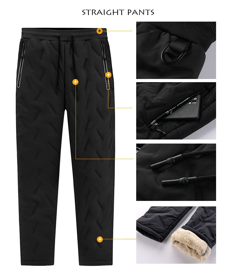 Winter Zip Pockets Thicken Fleece Sweatpants Joggers Water Proof Thermal Trousers - MERGE.DAY.1.FREESTYLE