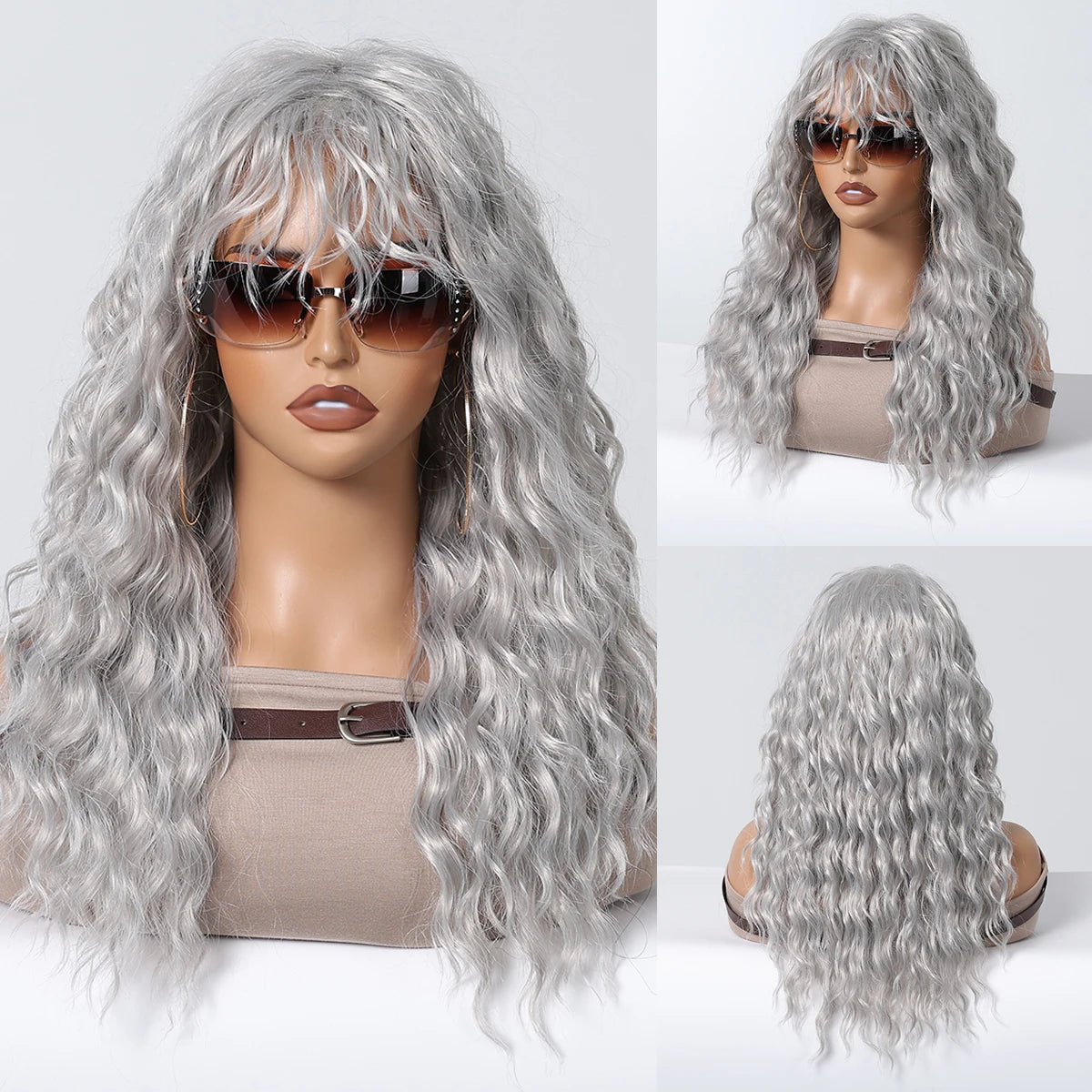 EASIHAIR Medium Length Orange Synthetic Wigs for Women Natural Wavy Wigs With Bangs Heat Resistant Fiber Wigs for Daily Cosplay