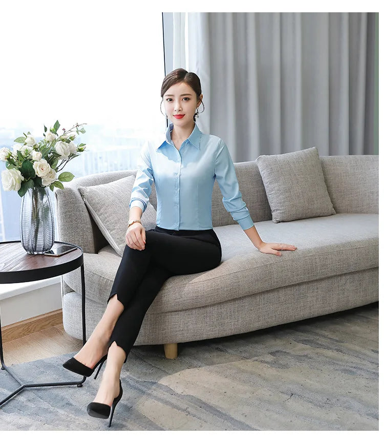 Polyester Cotton Shirts for Women Long Sleeve Blouse - MERGE.DAY.1.FREESTYLE